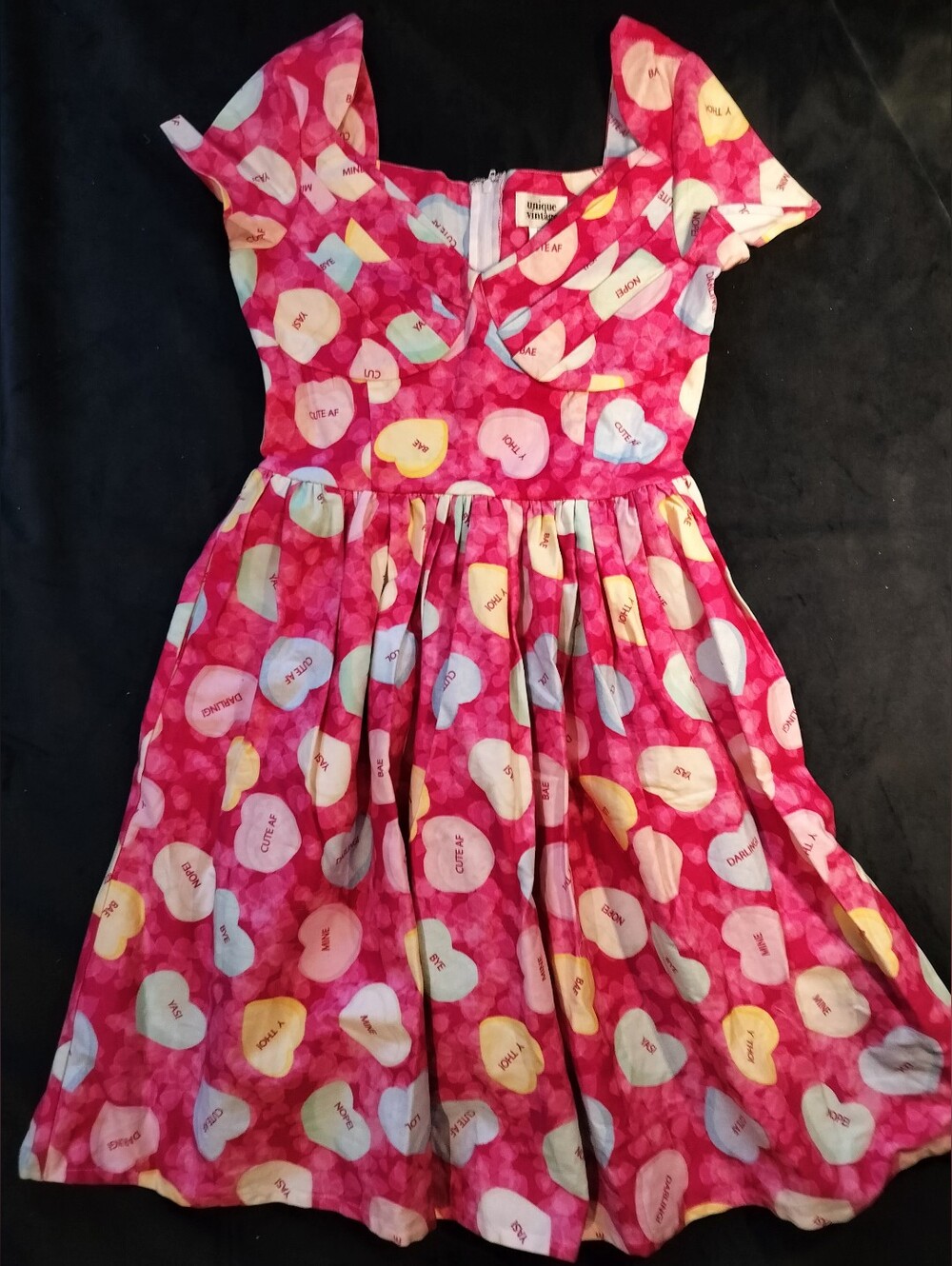 Unique Vintage 50s Style Pink Candy Conversation Heart Cotton Dress - Small